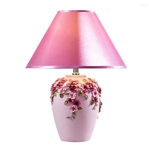 Lampes de table Chambre Chevets Lumières Pays Européen Rustique Céramique Fleur Rose Tissu Salon Lampe De Bureau Étude Cadeaux De Mariage