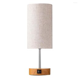 Lampes de table chambre lampe de nuit avec ports de charge USB et AC décor tissu abat-jour pour la maison lampe de chevet prise américaine