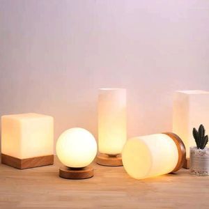 Lampes de table Chambre à coucher en bois massif cylindrique en verre éclairage de chevet moderne minimaliste créatif dortoir étude rechargeable petite lampe