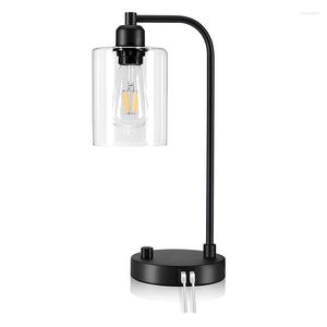 Lampes de table Lampe de chevet Table de chevet USB entièrement dimmable avec abat-jour en verre (ampoule LED incluse) Prise américaine