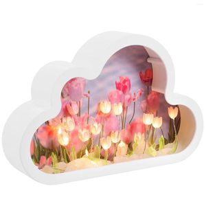 Lampes de table Lampe de chevet faite à la main DIY Cloud Tulip Mirror Night Light Ornements lumineux