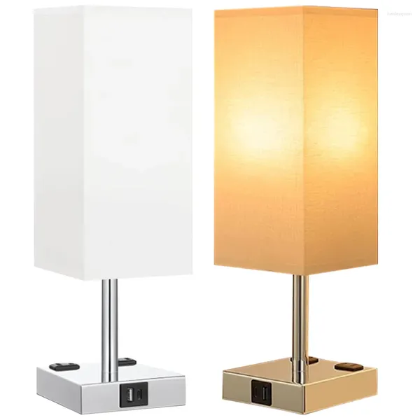 Lampes de table Lampe de chevet avec ports de charge USB C A et double prise secteur Bureau LED Ampoule Veilleuse pour chambre salon bureau