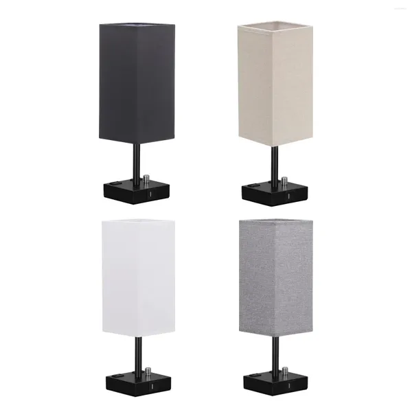 Lampes de table lampe de chevet avec ports USB et prises en lin teinte double lumière pour décor de chambre