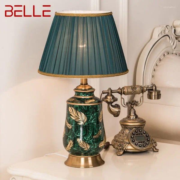 Lampes de table Belle Belle lampe en céramique verte moderne LED chinois Creative Luxury Bedside Desk Light for Home Living Room Bedroom Decor