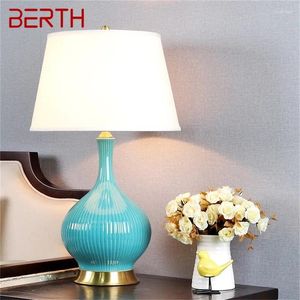 Tafellampen ligplaats keramische lamp koper hedendaagse luxe lichtblauwe bureau licht LED voor thuisbedden