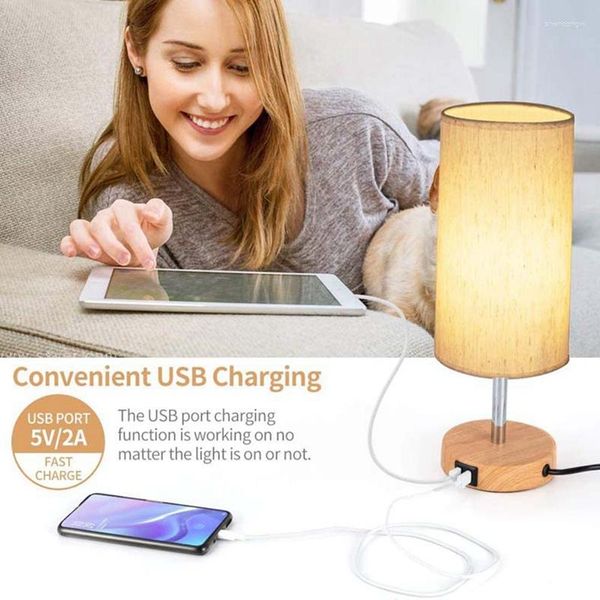 Lámparas de mesa junto a la lámpara para la mesita de noche del dormitorio: puertos de carga USB C táctiles regulables de 3 vías y toma de CA