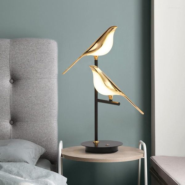 Lampes de table oiseau lampe à LED lumière de bureau dorée pour salon enfants table de nuit chambre lit côté étage