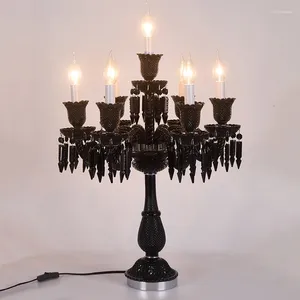 Tafellampen Zwart Kristal Voor Slaapkamer Luxe Lamp D50cm H78cm Kaarsstijl K9 Woondecoratie