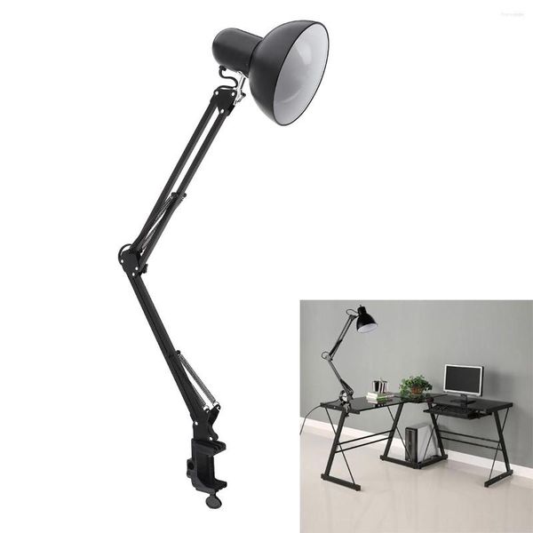 Lampes de table Noir Flexible Pliant Lampe de bureau en métal Long bras Pince Mount Book Light pour salon lecture ordinateurs de bureau