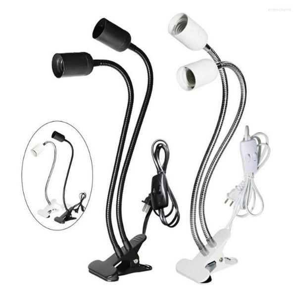 Lampes de table noir blanc Clip lampe de bureau EU US Plug sur vis E27 ampoule pour tête de lit avec interrupteur marche/arrêt pince lampe lecture