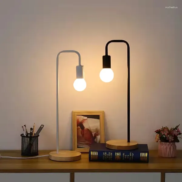 Lampes de table Loft blanc noir vintage lampe de bureau américain Countryside en bois E27 Edison Bulbe Nordic Metal Lighttures