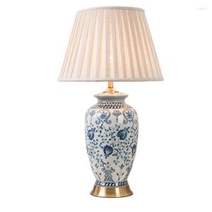 Tafellampen blauw en wit pruim vaas porselein keramische lamp slaapkamer bedkamer woonkamer foyer study bureau lees nacht licht td094