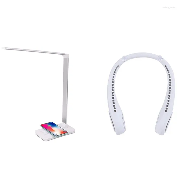 Lampes de table Bluetooth Neck Ventilateur de bureau à LED blanc portable avec chargeur sans fil Port de chargement USB