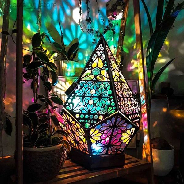 Lámparas de mesa Lámpara de pie bohemia Decoración de la habitación Luz nocturna Colorido Mosaico Atmósfera Proyector Luz Decoración navideña Dropshipping YQ240316