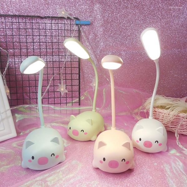 Lampes de table dessin animé mignon animal de compagnie cochon charge petite lampe LED pliable USB enfants Protection des yeux bureau veilleuse cadeau