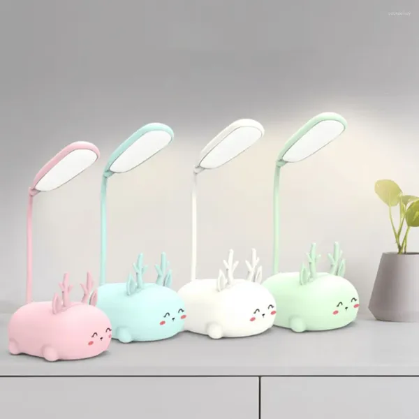 Lámparas de mesa Forma de ciervo de dibujos animados LED Lámpara de escritorio USB Recargable Lindo Ojo Protector Luz de lectura Plegable Animal Noche Ajustable