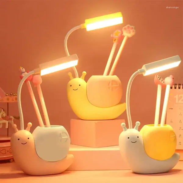 Lámparas de mesa Lámpara de dibujos animados Lindo Caracol Luz de noche USB Recargable LED Niño Protección de ojos Escritorio Lectura con pluma