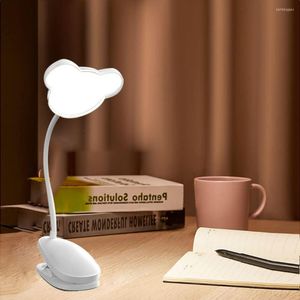 Lámparas de mesa Lámpara de escritorio LED de dibujos animados USB Recargable Protección para los ojos Atenuación 360 ° Cuello de cisne flexible Clip de lectura junto a la cama
