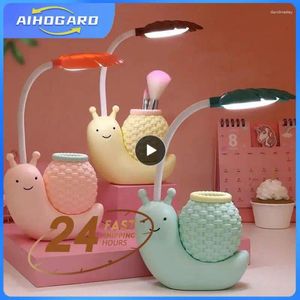 Tafellampen Cartoon LED Snail Desk Lamp Children Slaapkamer Nachtlicht Leesstudie Verjaardag Kerstcadeau Huisdecoraties Oogbescherming