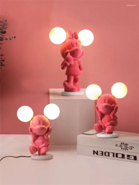 Lámparas de mesa dibujos animados de dormitorio para niños rosados luces decorativas de la sala de estar de la sala de estar iluminación de mesa de resina