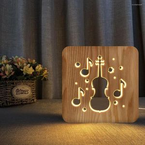 Lampes de table violoncelle 3D bois solide sculpture creuse lampe créative chevet chambre veilleuses décoration de la maison