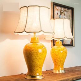 Lampes de table lampe en céramique tout cuivre américain jaune vitré de temple de temple el grand salon chambre à coucher en porcelaine