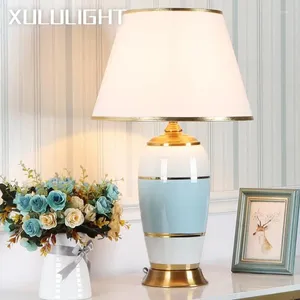 Lámparas de mesa Lámpara de cerámica Decoración de dormitorio Decoración de la habitación para vivir Escritorio azul grande Accesorio de luz rosa