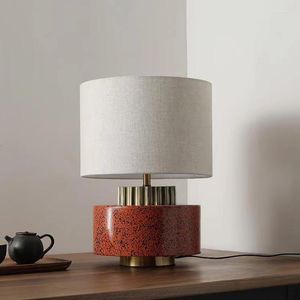 Tafellampen Keramiek Verlichting Retro Rode Stof Lampenkap Woonkamer Slaapkamer Bureaulamp Woondecoratie Armatuur Lampe De Design