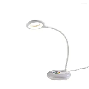 Lampes de table changeant LED anneau lumineux lampe de bureau en plastique blanc port USB moderne jeune adulte. Champignon mignon rechargeable
