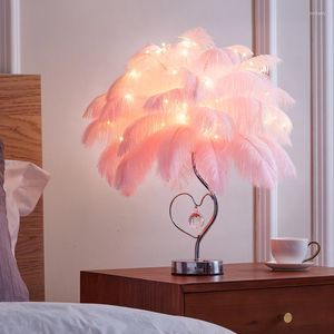 Lámparas de mesa Habitación para niños Lámpara de plumas rosa/blanca Dormitorio para niños y niñas Tira LED romántica Escritorio Regalo de cumpleaños Iluminación de boda