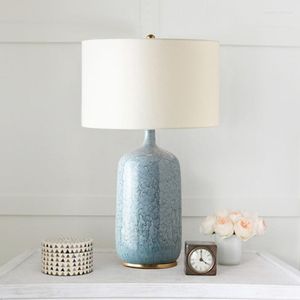 Tafellampen Chinees blauw keramische vaaslamp klassiek eenvoudig witte doek koper woonkamer slaapkamer decor led e27 bureau verlichtingsarmatuur