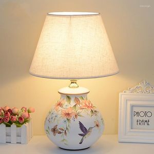 Lampes de table Lampe d'art en tissu céramique chinois Étude Salon Chambre Maison Déco Rural Simple Bureau Lampes en porcelaine WF1024