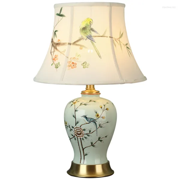 Lampes De Table Chinois Peint À La Main Fleurs Oiseau Lampe En Céramique Pour Chambre Chevet Salon Foyer Bureau D'étude Lecture Veilleuse 190143