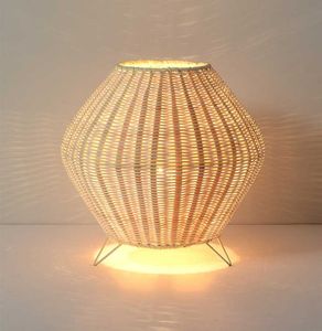 Tafellampen Chinees pastoraal retro lamp rattan lampenkap houten slaapkamer restaurant creatief handgemaakte bamboe schattig lichtte lichtbaar