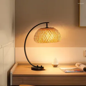 Lampes de table Chinois Rétro Créatif Bambou Tissage Lumières Pour Salon Atmosphère Décora Chambre Lampe De Chevet Étude Bureau Lumière