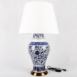 Lampade da tavolo Cinese retrò dipinto a mano in tessuto di porcellana blu e bianco Led E27 lampada per soggiorno camera da letto comodino H 54cm 1283