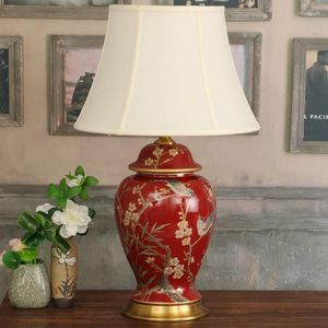 Tafellampen Chinese Stijl Keramische Lamp Vogel Bloem Woonkamer Bruiloft Rood Creatief Amerikaans Slaapkamer Nachtkastje