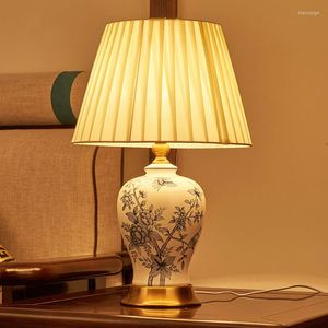 Lampes de table Style chinois classique rétro en céramique intérieur élégant tissu nostalgique E27 lumière LED pour chevetFoyerStudio AS023