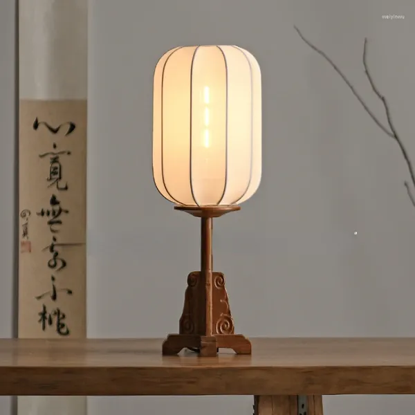 Lampes de table Lampe de bureau de style chinois Designer en bois Zen Salon Chambre Éclairage de chevet Décoration