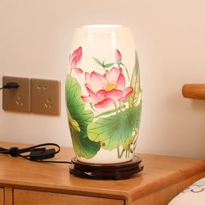 Lampes de table Style chinois lampe Base en bois E27 support céramique pour salon chambre rétro chevet bureau moderne