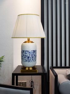 Tafellampen Chinese villa woonkamer grote bureaulampesontwerper zacht blauw en wit porselein Amerikaans klassieke slaapkamerbed