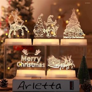 Tafellampen Kerst decoratieve acryllamp 3d Elk Tree Rudolph Merry Led Night Light voor Xmas Home Party Decor Props