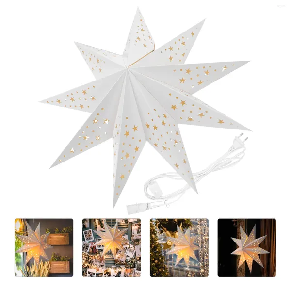 Lámparas de mesa Papel de Navidad Hollow Out Star Lámpara colgante Ventana Rejilla Nueve puntos Origami Linterna Festvial Decoración de fiesta