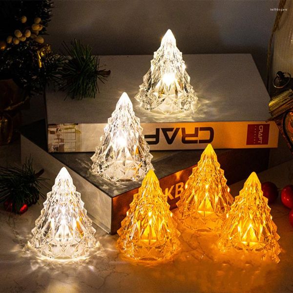 Lampes de table Lampe en forme d'arbre de Noël Lampe de bureau en cristal de diamant Mini veilleuse chaude/blanche bougie atmosphère décorative