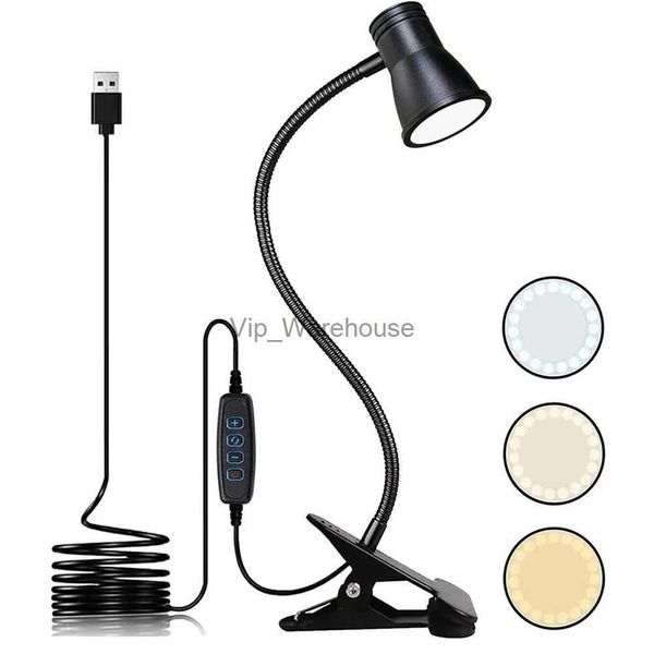 Lampes de table Pince livre lampe USB 3W 3CCT réglable lampe de lecture Portable bureau Table lit étagère de chevet avec col de cygne Flexible veilleuse YQ231006