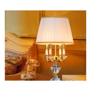 Tafellampen klassieke Europese kristallen lampje verlichting slaapkamer bedkamer bedektje luxe mode bureau abajur e14 led bb drop levering lichten indoor dhdgc