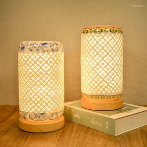 Lampes de table lampe en céramique creuse classique pour salon chambre chevet veilleuse Vintage Base en bois lumières de bureau