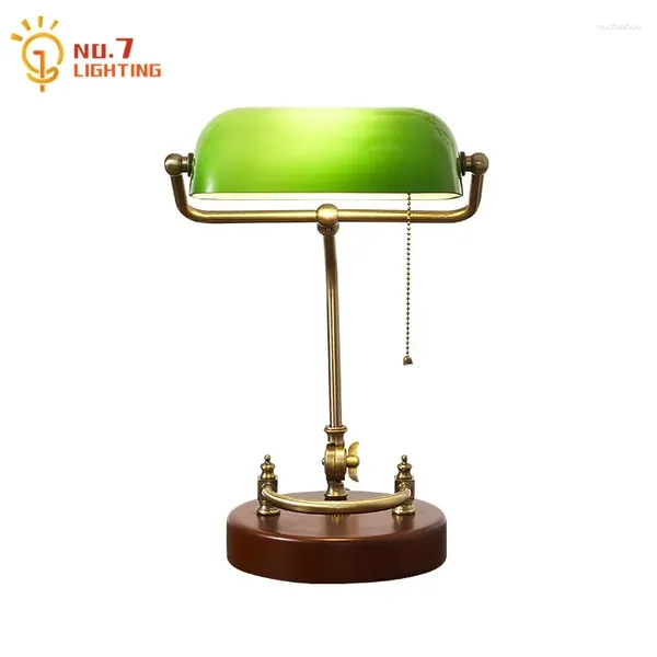 Lampes de table Classical Retro Vintage Metal Wood Bank lampe LED E27 Green Lamphade Art Decor Home Chadow Bedside Study Reading Bar