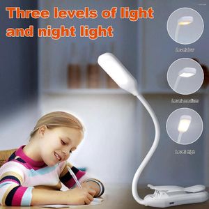 Lampes de table Clip sur livre Ligh lampe de lecture 7 LED 3 luminosité lampe de soin des yeux avec indicateur de puissance USB rechargeable parfait pour les enfants