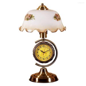 Lampes de table Horloge Lumières Vintage Européenne Tawny Chambre Outre Verre Salle D'étude Salon Bureau Luminaire